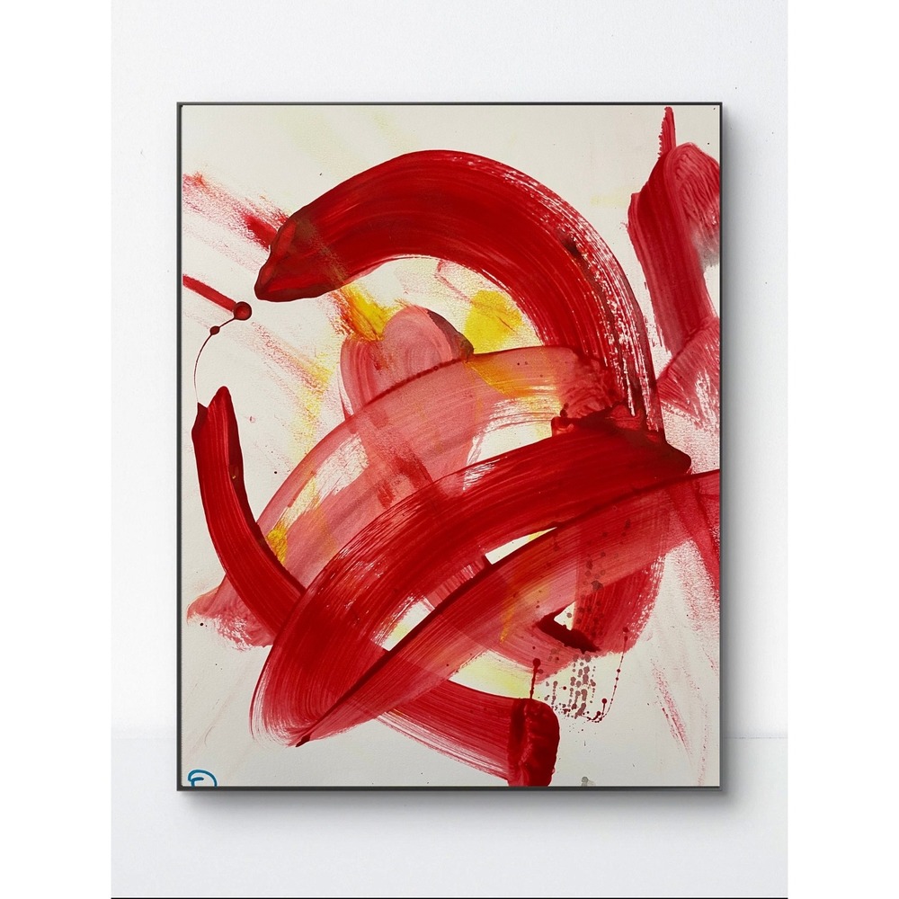 OMAN Original Abstract Painting Red Impasto Expressionism Fine Art 11x14 Paper